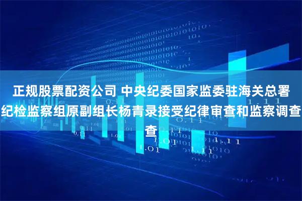 正规股票配资公司 中央纪委国家监委驻海关总署纪检监察组原副组长杨青录接受纪律审查和监察调查